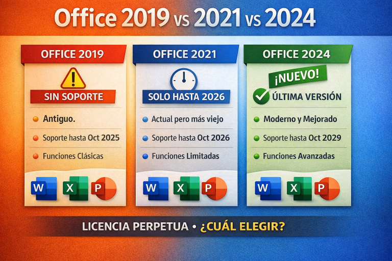 Comparativa Office 2019 vs Office 2021 vs Office 2024: soporte, funciones y diferencias entre versiones perpetuas