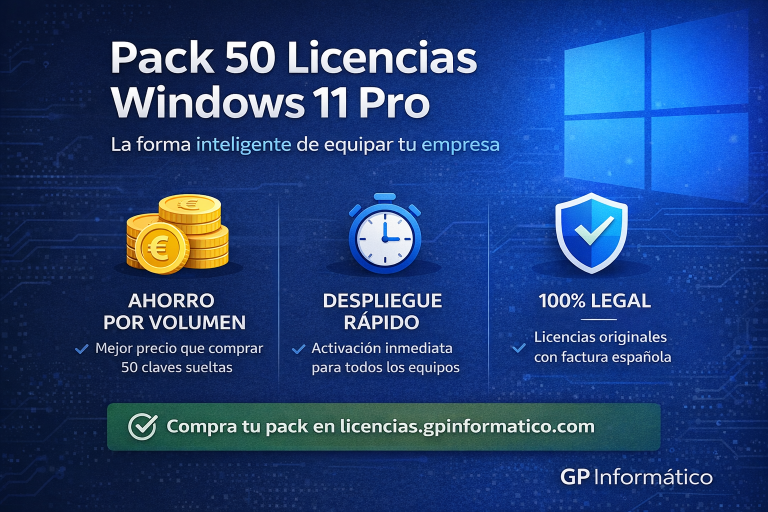 Pack 50 licencias Windows 11 Pro para empresas - despliegue rápido y 100% legal con factura española
